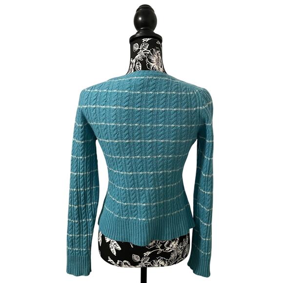 Express Wool Cashmere Angora Blend Striped Sweater Cable Knit Teal - Size Small - Picture 8 of 9